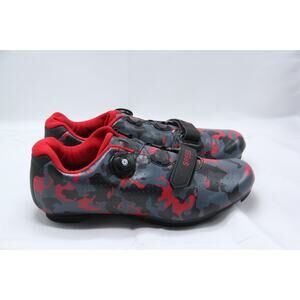 Speed Cycling Shoes Mens Size 11 Black Red Camouflage 3 Cleat Speed Tie Strap